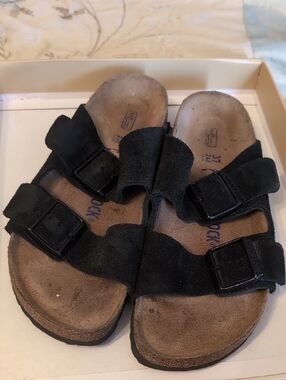 Birkenstock Black Suede Double-Buckle Slide Sandals